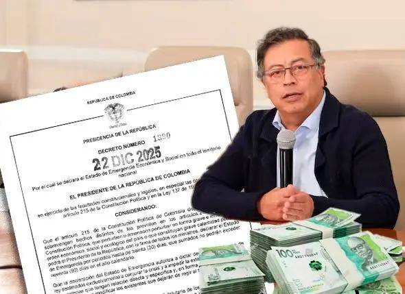El 22 de diciembre, el presidente Gustavo Petro, junto a todo su gabinete ministerial, firmó el Decreto 1390, con el que declara la emergencia económica, tras el hundimiento de la reciente reforma tributaria. La medida excepcional le permite al Ejecutivo dictar decretos con fuerza de ley para enfrentar la crisis. FOTO: EL COLOMBIANO