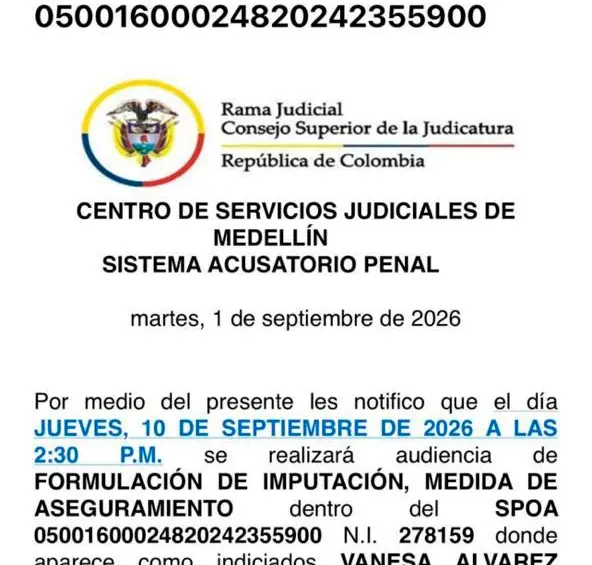 Esta es la citación hecha por el Centro de Servicios Judiciales de Medellín