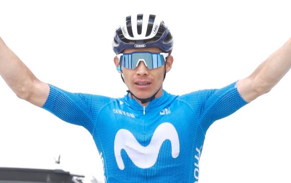 Miguel Ángel López al llegar a la meta en Mont Ventoux Dénivelé Challenges, este martes. FOTO Cortesía Movistar Team.