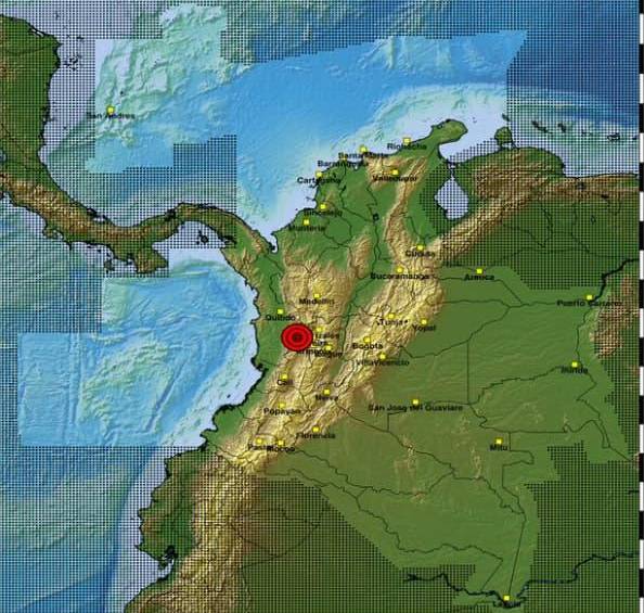 El Servicio Geológico Colombiano reportó un sismo preliminar de magnitud 4,2 este 9 de marzo. FOTO: Servicio Geológico Nacional. 