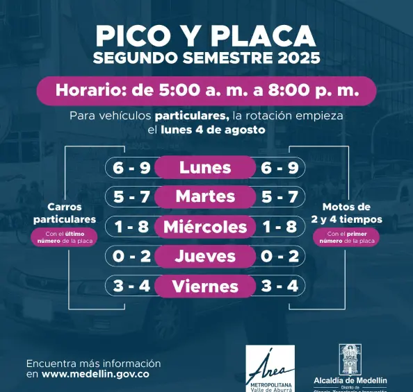 Rotación del pico y placa en Medellín para el segundo semestre. Foto El Colombiano