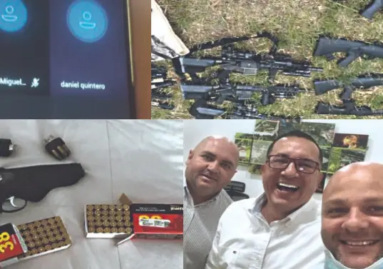 Reuniones en Metroparques, “teleconferencias” presuntamente con el entonces alcalde Daniel Quintero e imágenes de arsenal son algunas de las imágenes que están en el expediente de la Fiscalía. Fotos: expediente.