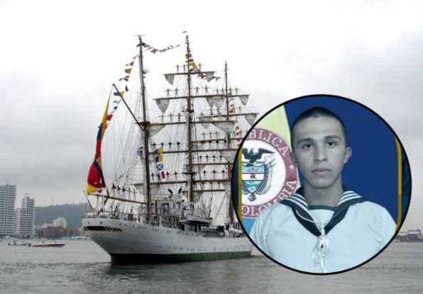 Julián Fernando Condia Bello, de 18 años, falleció tras caer de un mástil del Buque Escuela Gloria al río Magdalena. Imagen: Armada Nacional y Colprensa. 