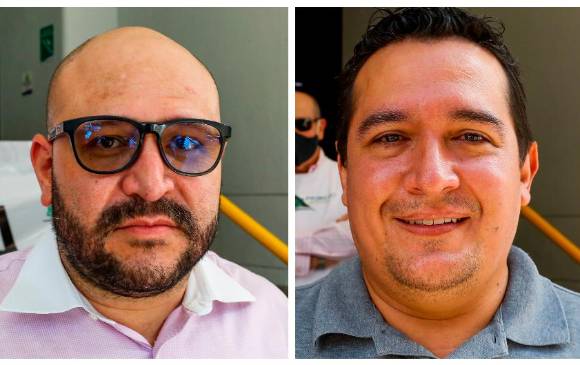 Andrés Rodríguez y Jorge Alejandro Posada, ambos del comité promotor, tuvieron diferencias internas que se hicieron evidentes en una carta en febrero de 2021, que le sirvió al alcalde Quintero para denunciarlos ante el CNE. Fotos Manuel Saldarriaga