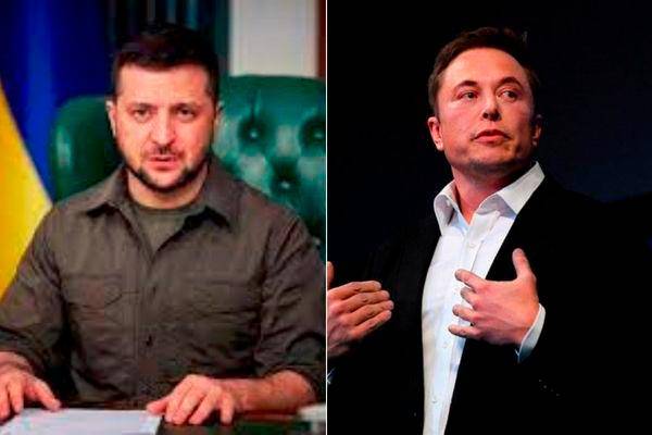 El presidente de Ucrania, Volodimir Zelenski, y el dueño de Twitter, Elon Musk. FOTOS: Archivo