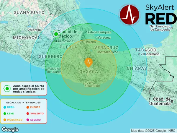 El Servicio Sismológico Nacional del México informó que el sismo tuvo su epicentro en el estado de Oaxaca. Según los reportes, fue percibido también en la Ciudad de México y en Puebla. FOTO: Sky Alert.