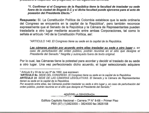 El artículo 140 permite que Senado y Cámara trasladen la sede del Congreso por acuerdo conjunto. FOTO: Congreso