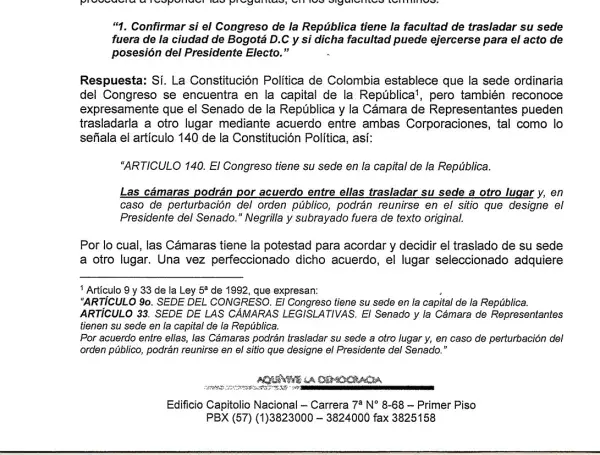 El artículo 140 permite que Senado y Cámara trasladen la sede del Congreso por acuerdo conjunto. FOTO: Congreso