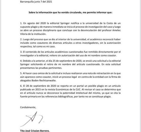 Texto enviado por el Ministro de Ciencia y Tecnología.