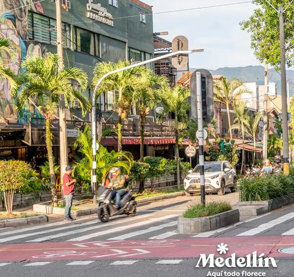 Avenida Jardín. Se encuentra entre los dos parques principales del barrio Laureles.