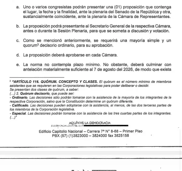 El traslado de la sede solo tendrá validez si ambas cámaras aprueban la proposición. FOTO: Congreso