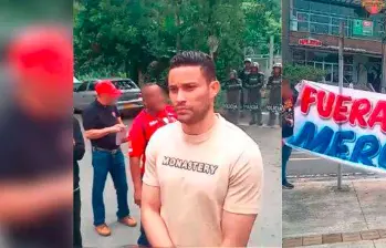 José Luis Chunga les dio la cara a unos hinchas del DIM que protestaban. FOTO PANTALLAZOS DE X