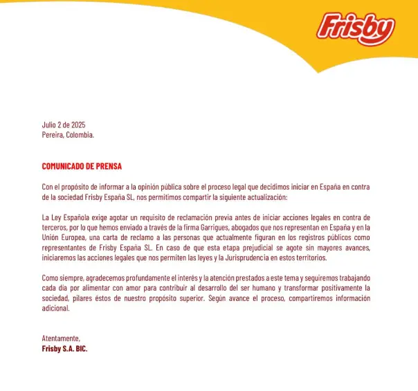 Comunicado de Frisby SA.