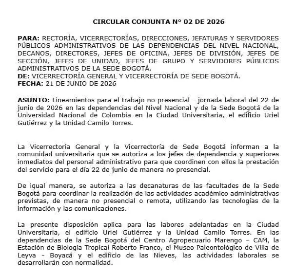 Comunicado de la Universidad Nacional de Colombia.
