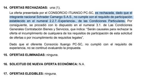 Parte del informe de análisis y conclusiones emitido por EPM.