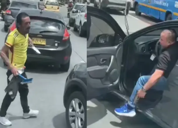 El enfrentamiento ocurrió en una transitada vía de Bogotá y quedó captado en video. Imagen: Captura de video, redes sociales. 