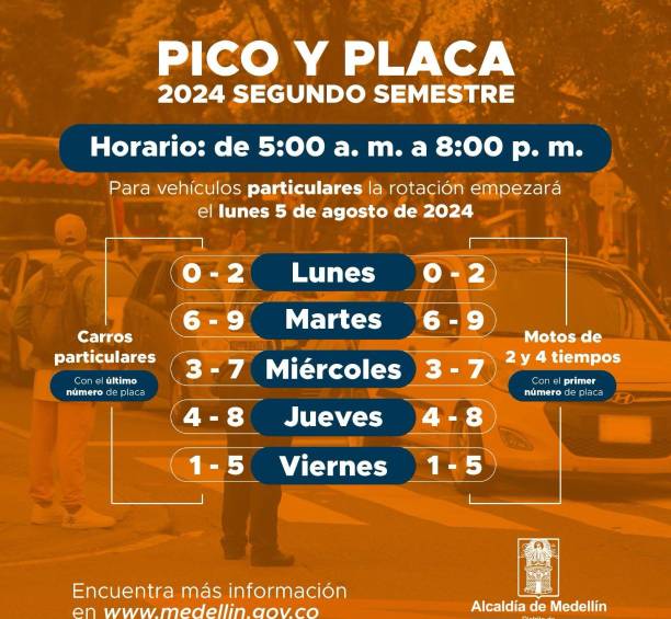 ¿Desde cuándo es la rotación del pico y placa en Medellín para el segundo semestre de 2024?