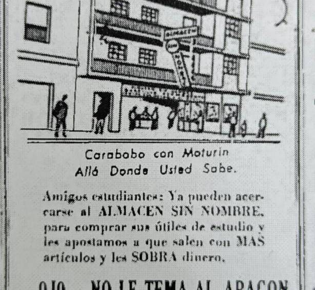 Pieza publicitaria del Almacén Sin Nombre del año 1959. FOTO: EL COLOMBIANO.