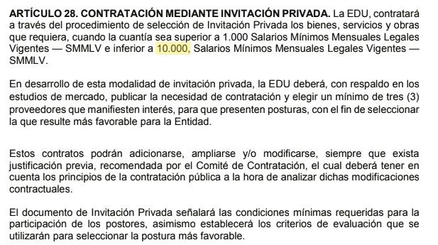 Tope de contratos por invitación privada en EDU subió de $454 millones a $9.000 millones