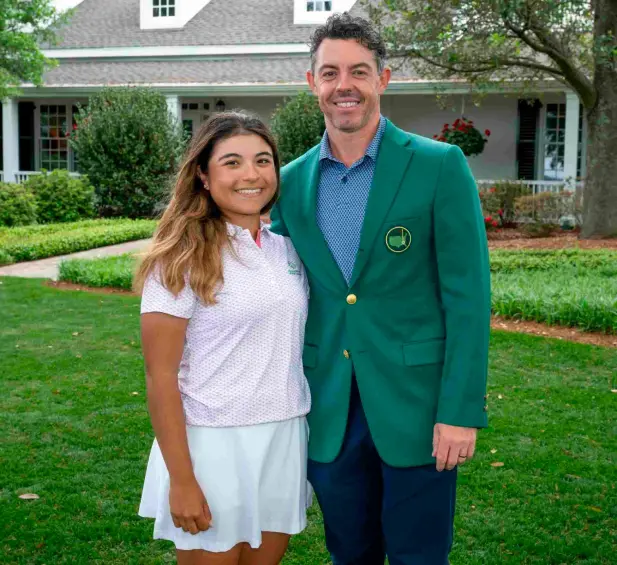 La colombiana María José Marín junto a Rory McIlroy, campeón de Master de Augusta que arrancará este jueves su edición en la rama masculina. FOTO: Getty