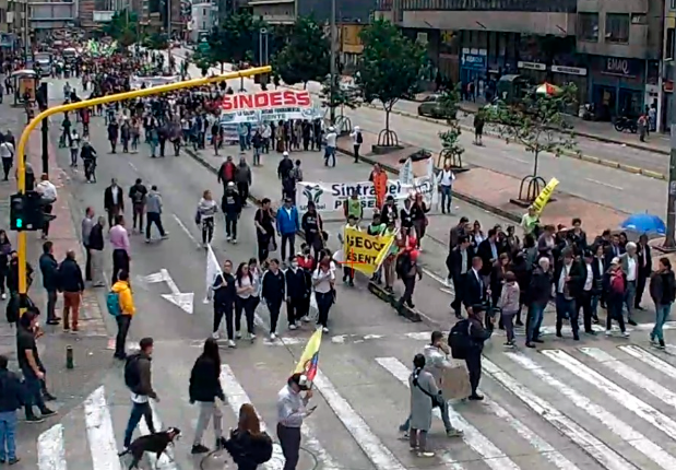 La Secretaría de Tránsito de Bogotá monitorea las marchas en la capital, que se han caracterizado por la poca afluencia de personas. FOTO: TOMADA DE TWITTER @BogotaTransito