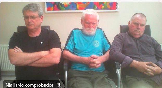 Los tres irlandeses inadmitidos por la JEP: Martin McCauley, Niall Connolly y Séamus O’Muineacháin. FOTO: CORTESÍA DE LA JEP.