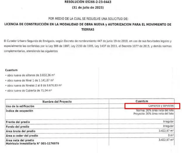 Apartes de la resolución que resolvió la solicitud de licencia de Cuantum. FOTO: Cortesía