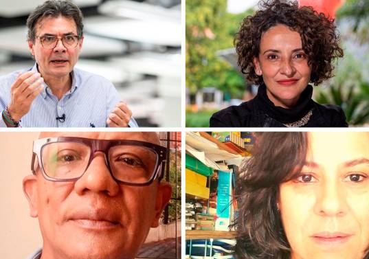 Alejandro Gaviria, ministro de Educación; Claudia Restrepo, rectora de la Universidad Eafit; Iván Padilla, docente y ensayista, y Mariana Serrano Zalamea, docente y traductora. Fotos: Archivo y cortesía.