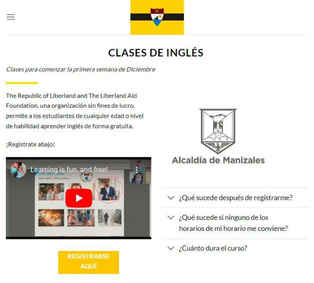 Página de Liberland y Alcaldía para cursos de inglés.