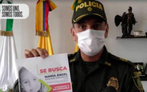 La Policía emprendió la búsqueda de la menor desde el domingo, cuando fue raptada en Aguadas, Caldas. FOTO CORTESÍA POLICÍA