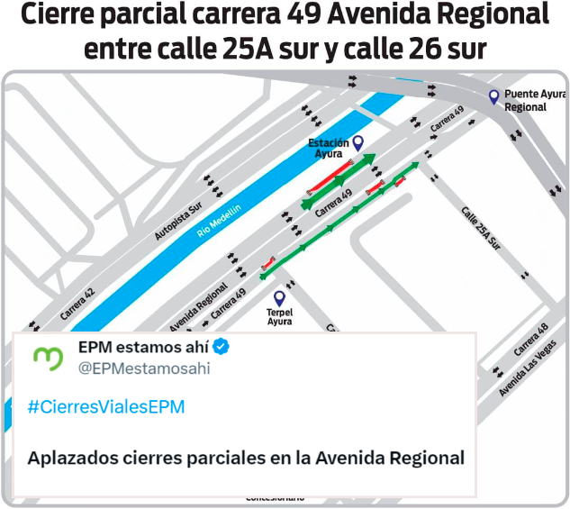 Los cierres viales fueron aplazados por EPM. FOTOS Cortesía