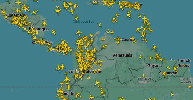 Comparación de Venezuela con otros países. FOTO: Flight Radar.