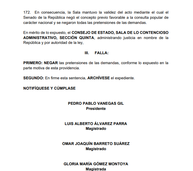 Fallo del Consejo de Estado. Foto: Cortesía.