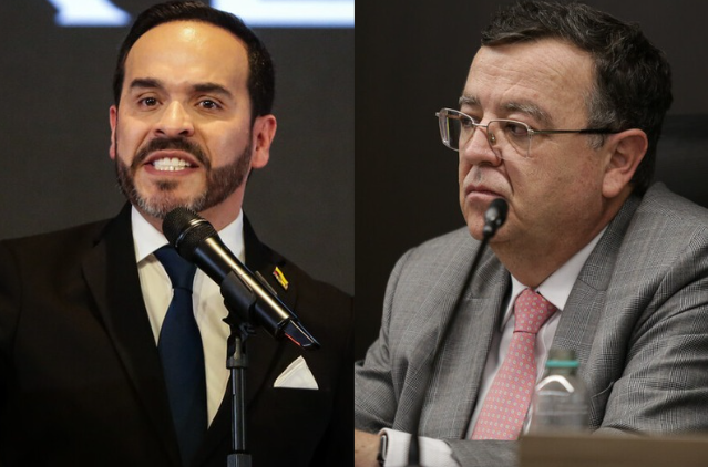 El presidente de la JEP, Alejandro Ramelli (derecha) le ha pedido al mandatario electo, Abelardo de la Espriella reuniones en varias ocasiones. Ahora le envió una carta. FOTOS: Colprensa