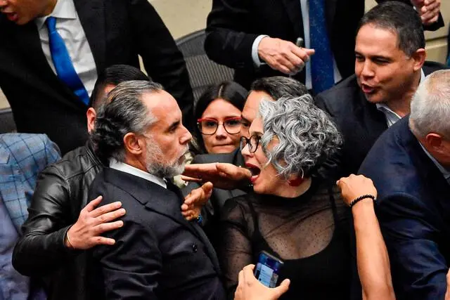 Al final de la jornada tuvo que intervenir la Policía. Efraín Cepeda, presidente del Senado, salió como el ganador de la plenaria, pues se oponía a la consulta. FOTO: Colprensa