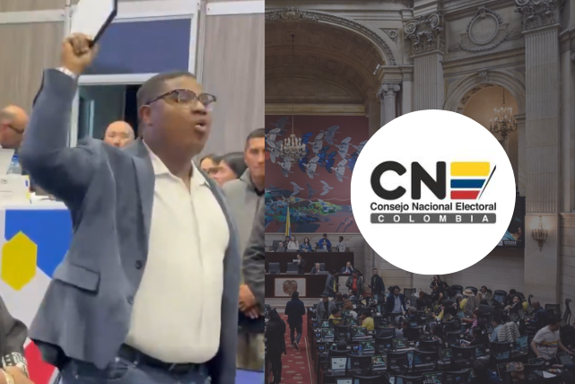 El representante electo Óscar Benavides armó pelea en el CNE por curul afro que fue asignada a Winsner Sandoval. FOTO: Redes sociales y Colprensa