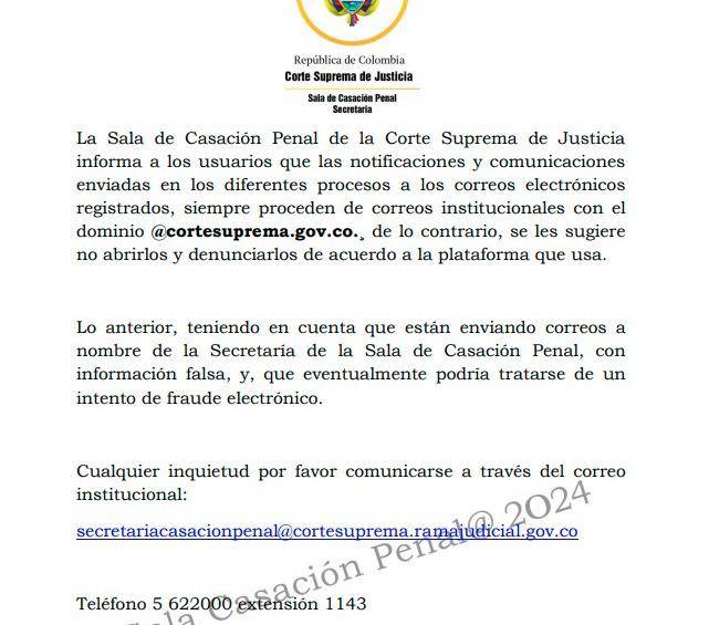 Corte Suprema de Justicia denuncia que está siendo suplantada y enviando correos a su nombre 
