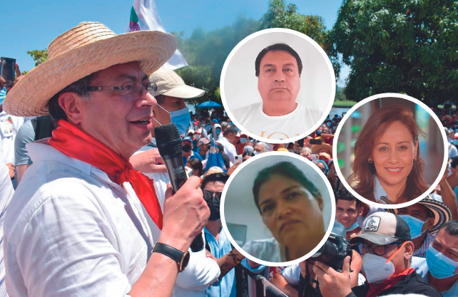 Petro ha negado que alias Sobrino (foto con camiseta blanca) haya apoyado o financiado su campaña presidencial en Casanare. Abajo, su esposa Sandra Navarro. Derecha, Sonia Bernal. FOTO Colprensa