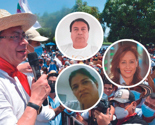 Petro ha negado que alias Sobrino (foto con camiseta blanca) haya apoyado o financiado su campaña presidencial en Casanare. Abajo, su esposa Sandra Navarro. Derecha, Sonia Bernal. FOTO Colprensa