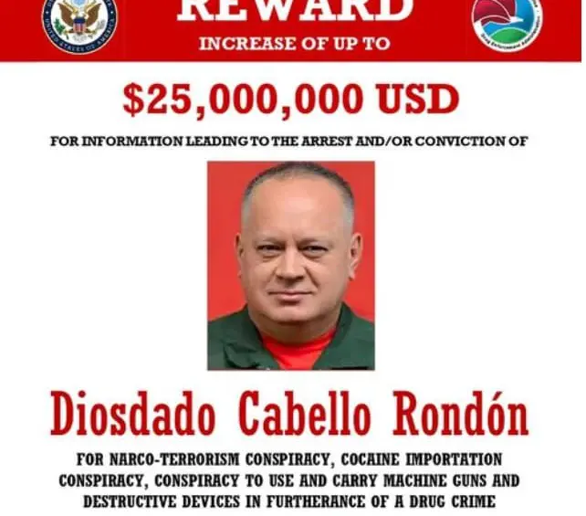 Esta sería la circular por parte del Gobierno de Estados Unidos a Diosdado Cabello. FOTO: Departamento de Estado. 