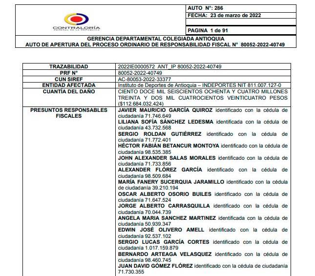 El proceso de la Contraloría, abierto el 23 de marzo por la gerencia departamental, calcula un daño de $112.684 millones.