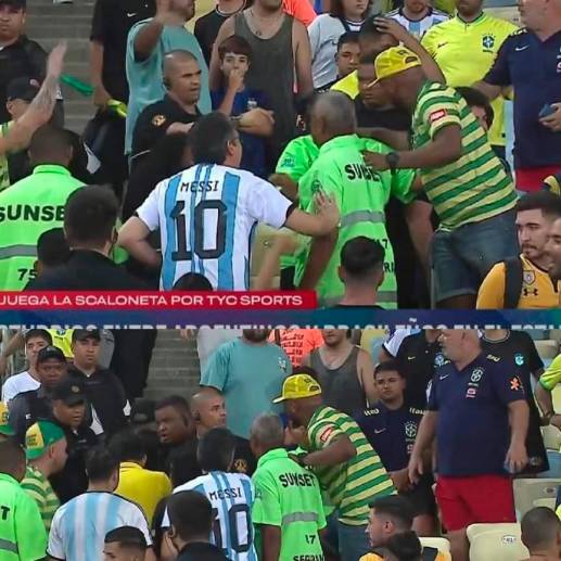 Partido entre Brasil y Argentina se demora por peleas entre hinchas de ambas selecciones. FOTO CAPTURA DE PANTALLA