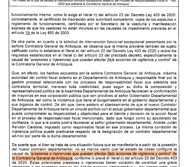 La decisión implica que el ente nacional tomará el control total del expediente hasta su culminación. FOTO: Captura de documento de la Contraloría General