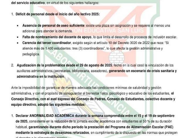 Amague de paro en 26 colegios públicos de Antioquia por falta de ...