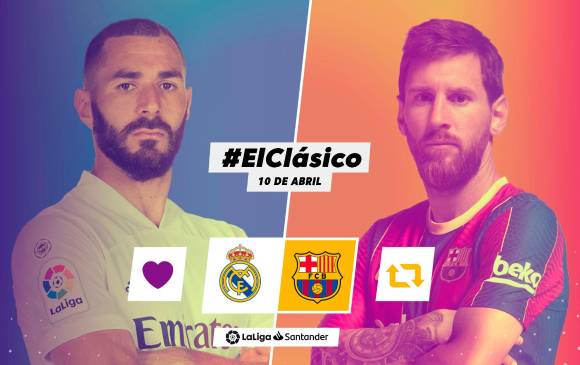 Con esta imagen la página oficial de la Liga Española promociona el clásico de este sábado entre Real Madrid y Barcelona, que se podrá ver en Colombia a partir de las 2:00 de la tarde. FOTO TOMADA @LALIGA