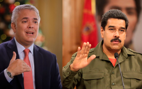 Iván Duque, presidente de Colombia y Nicolás Maduro, jefe de Estado de Venezuela. FOTOS COLPRENSA.