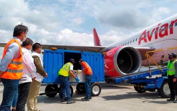 En las IPS de las localidades seleccionadas se harán las aplicaciones de las vacunas acorde con el plan trazado por el departamento. Al mediodía de este miércoles llegaron las dosis para Antioquia al aeropuerto de Rionegro. FOTO CORTESÍA.