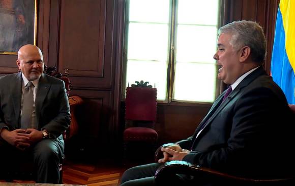 El presidente Iván Duque se reunió en privado en la Casa de Nariño con el fiscal de la CPI, Karim Khan. FOTO CORTESÍA PRESIDENCIA