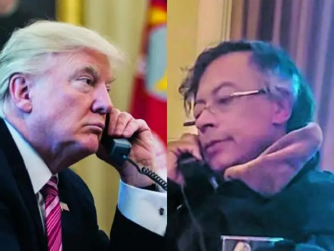 Este diario reveló la fotografía de Petro al teléfono este miércoles mientras le explicaba su posición al republicano sobre “narcotráfico, ELN y Venezuela”. Fotos: AFP y Presidencia