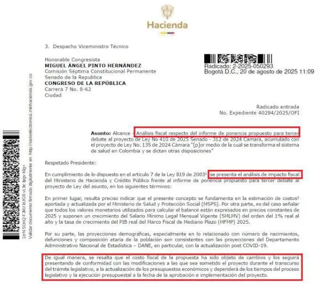 Minsalud insiste en que reforma sí tiene aval fiscal, pero es un análisis de impacto